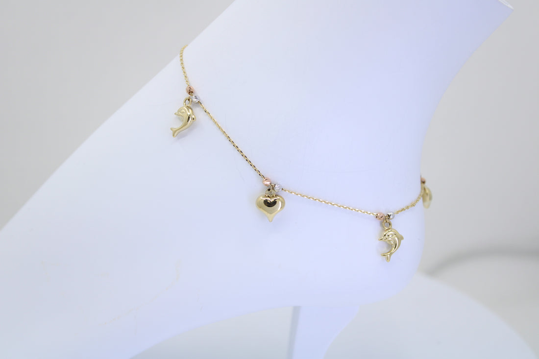 Tobillera Delfines y Corazones