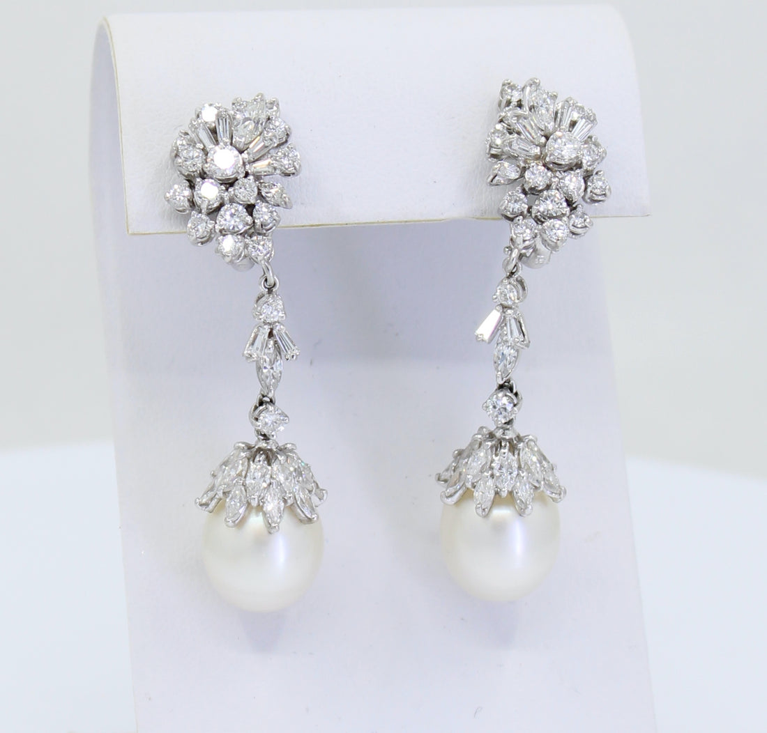 Aretes de Perlas y Brillantes